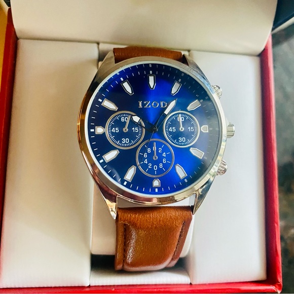 *NEW* Mens IZOD® Blue Dial Watch w/Brown Band - Picture 6 of 11
